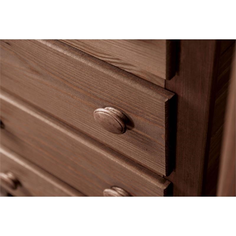 Wooden Rustic Style 5 Drawer Chest In Mahogany Finish  Brown
