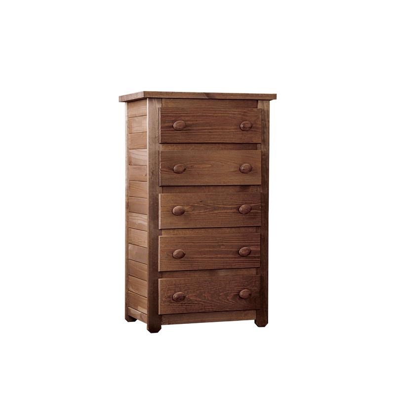 Wooden Rustic Style 5 Drawer Chest In Mahogany Finish  Brown