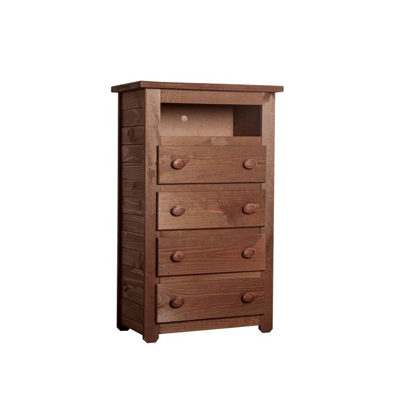 Wooden 4 Drawers Media Chest With 1 Top Shelf In Mahogany Finish  Brown