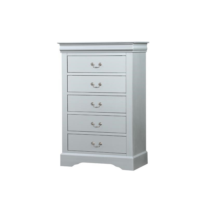 Traditional Style Five Drawer Wooden Chest with Bracket Base  Gray
