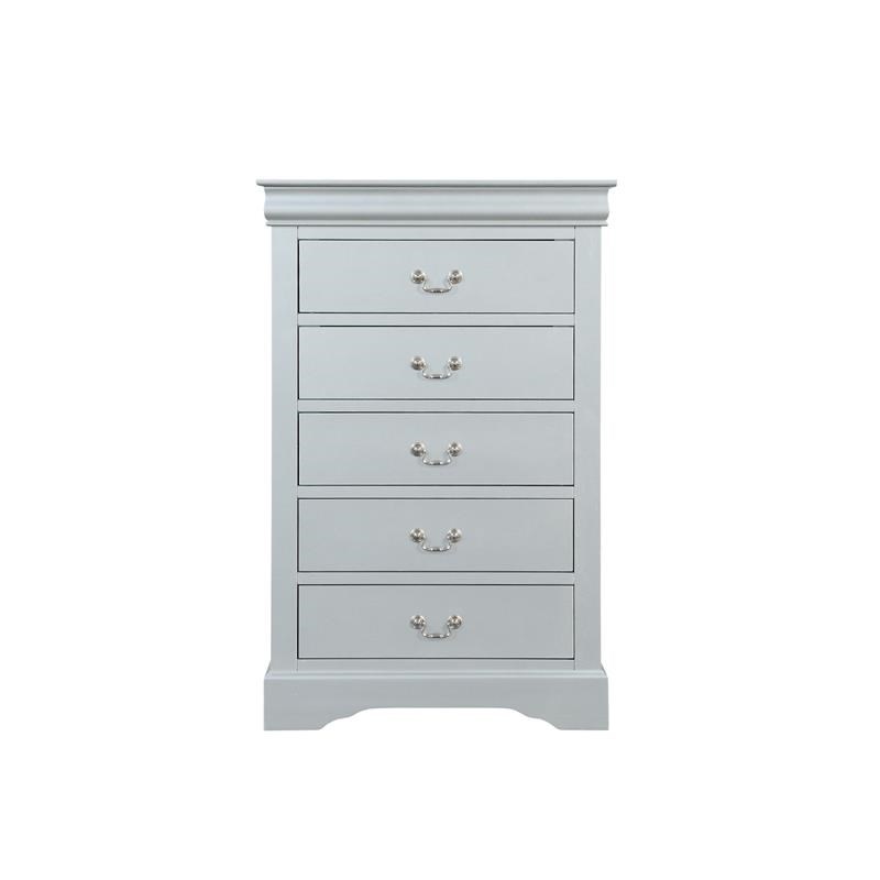 Traditional Style Five Drawer Wooden Chest with Bracket Base  Gray