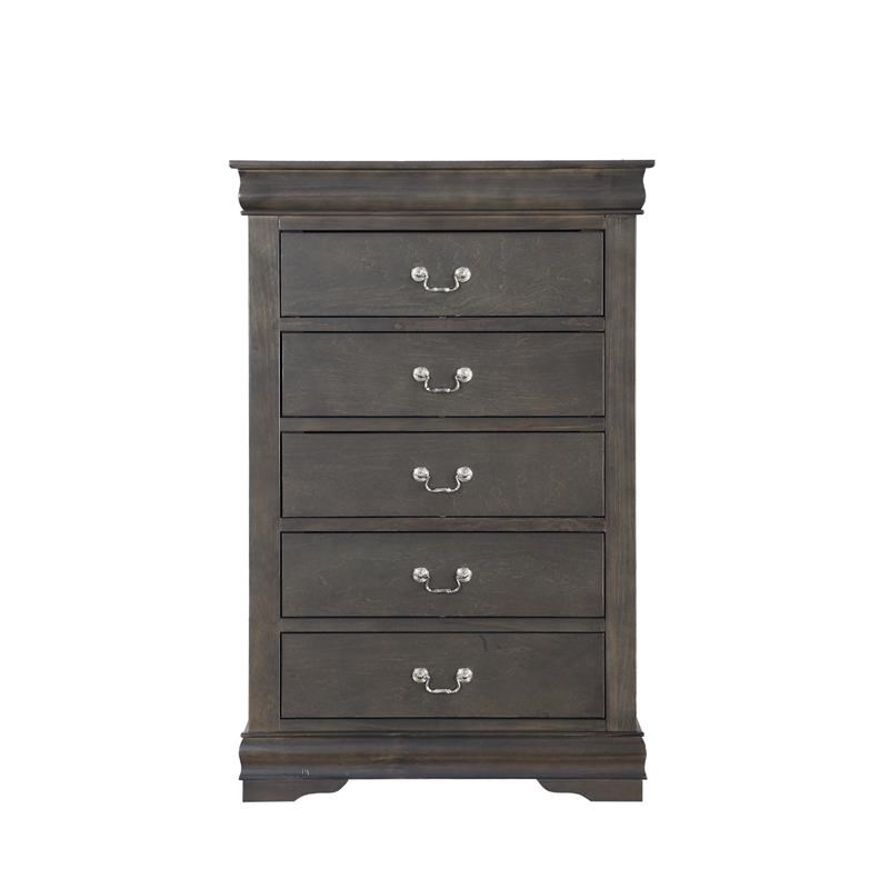 Traditional Style Five Drawer Wooden Chest with Bracket Base  Dark Gray
