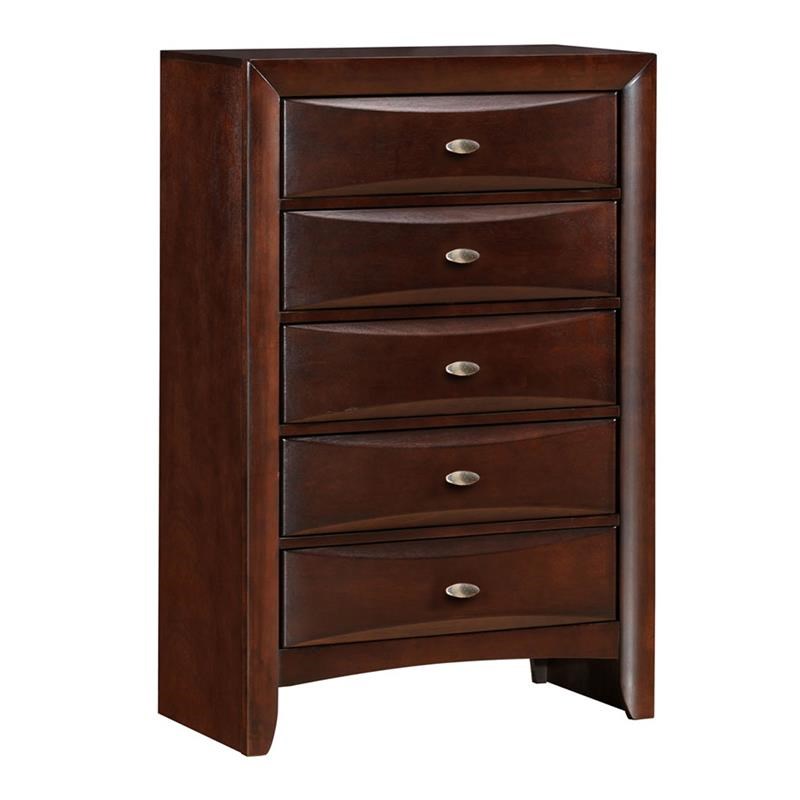 Transitional Wooden Chest with 5 Spacious Beveled Drawers  Brown