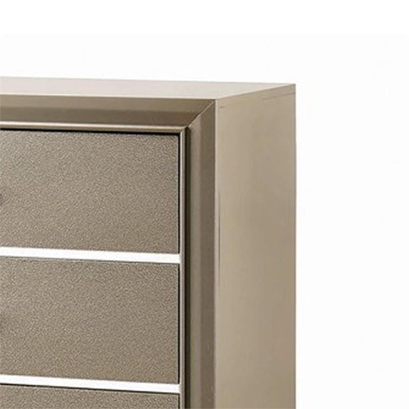 Five Drawer Wooden Chest with Polished Metallic Pulls  Champagne Gold
