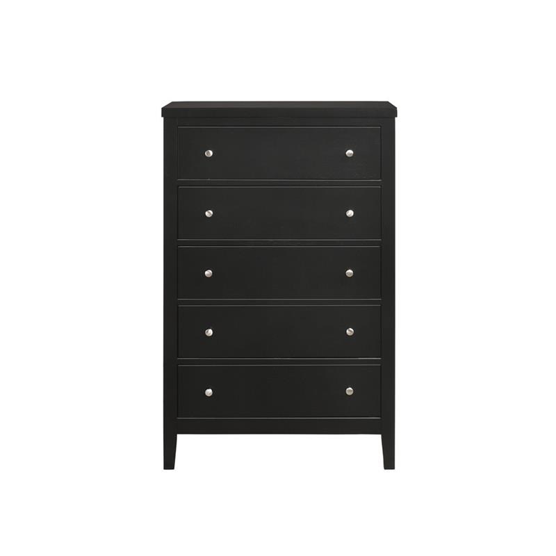 5 Drawer Transitional Style Chest with Round Knob and Tapered Feet  Black