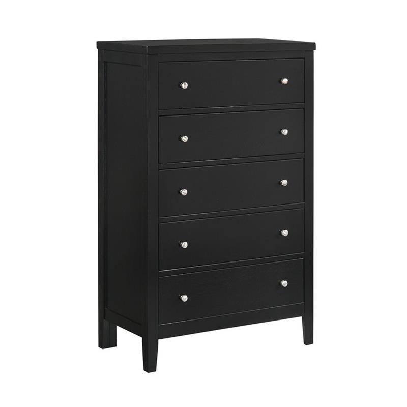 5 Drawer Transitional Style Chest with Round Knob and Tapered Feet  Black