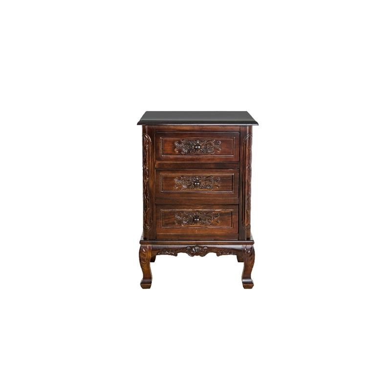 Traditional 3 Drawer Chest with Wooden Carvings and Cabriole Feet  Brown