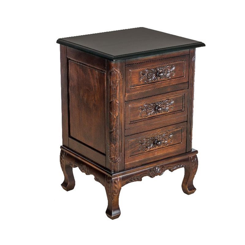 Traditional 3 Drawer Chest with Wooden Carvings and Cabriole Feet  Brown