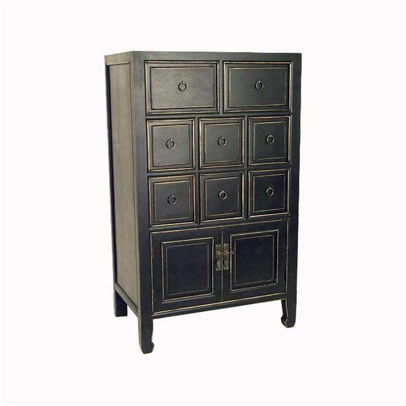 Wooden Chest with 8 Drawers and 2 Door Cabinets  Antique Black