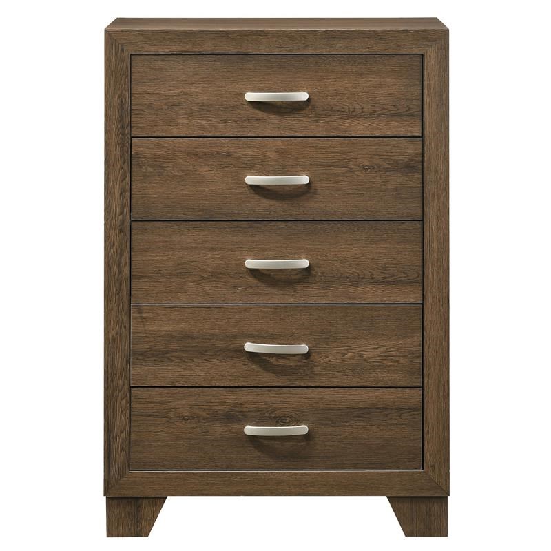 Transitional Style Wooden Chest with 2 Drawers and Metal Handles  Brown