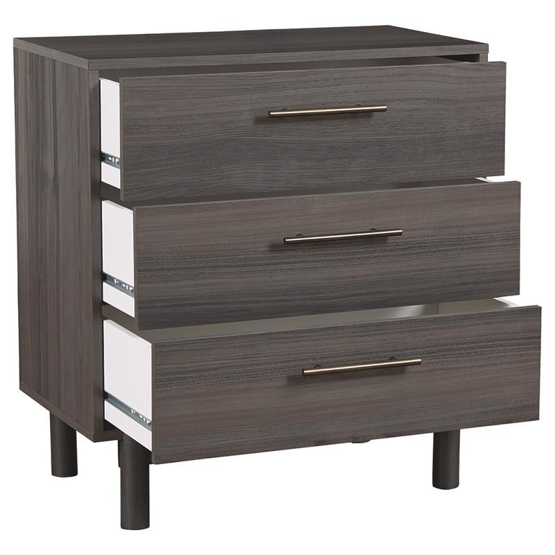 3 Drawer Contemporary Wooden Chest with Metal Bar Handles  Gray