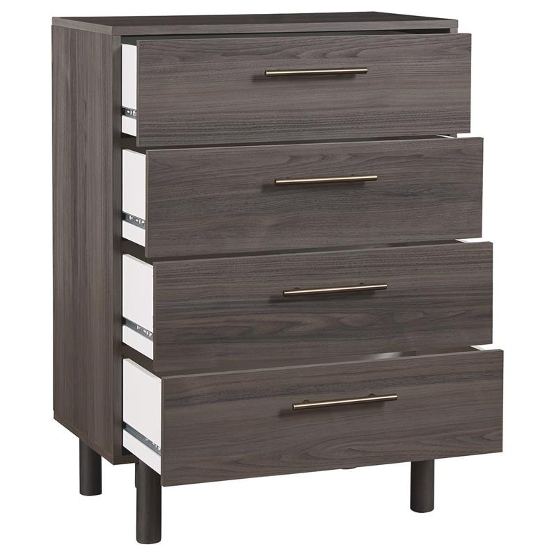 4 Drawer Contemporary Wooden Chest with Metal Bar Handles  Gray
