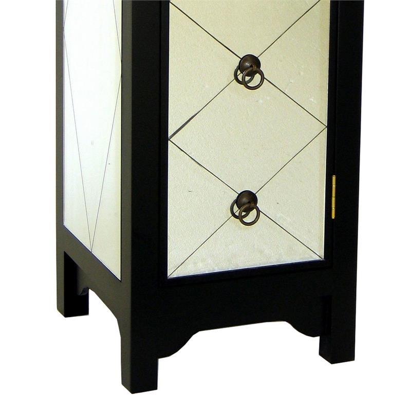 34 Inch Wood and Mirror Storage Chest with 1 Door  Black
