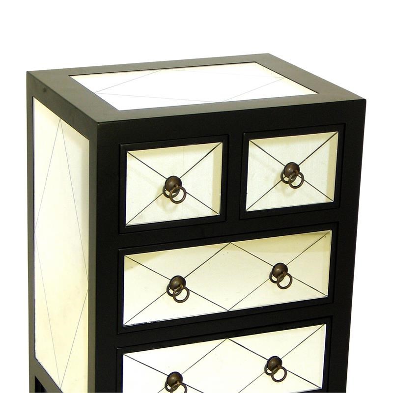 28 Inch 4 Drawer Wood Chest with Mirror Inlay  Black