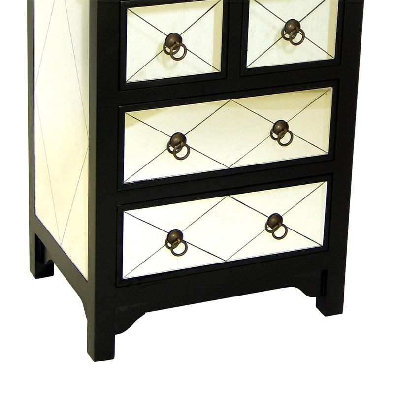 28 Inch 4 Drawer Wood Chest with Mirror Inlay  Black