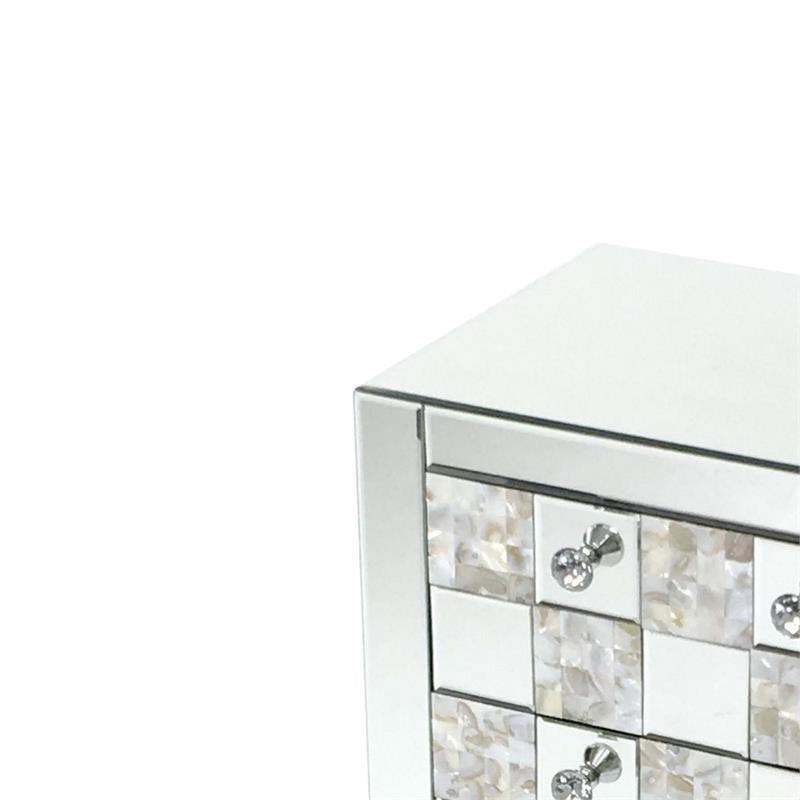 26 inch 3 Drawer Chest with Mirror Inlay  Silver