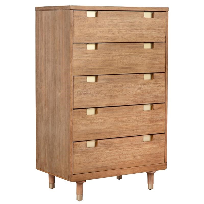 48 inch 5 Drawer Wooden Chest with Cutout Pulls  Brown