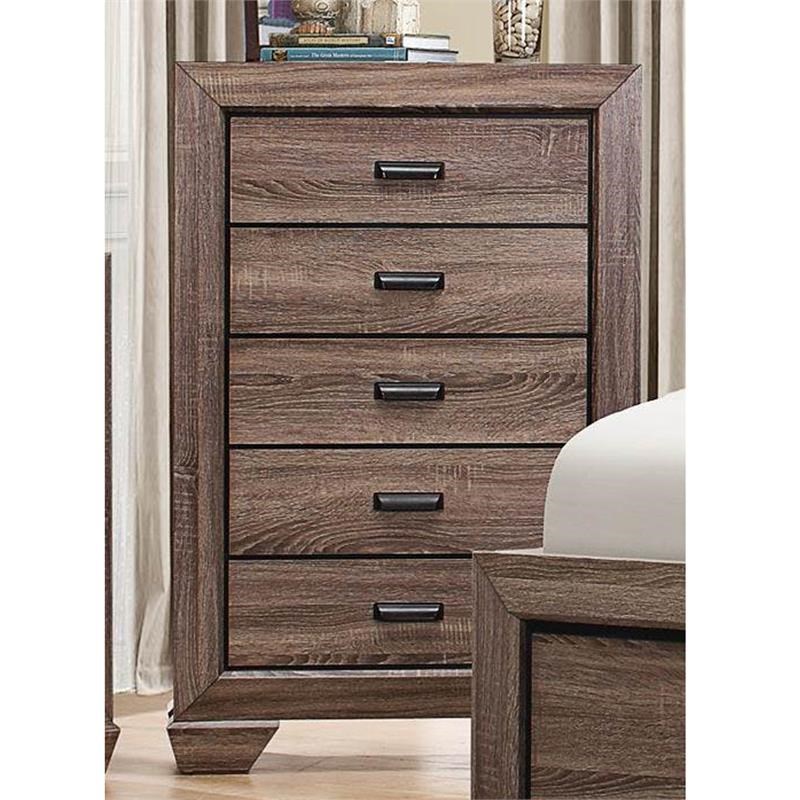 5 Drawer Wooden Chest In Transitional Style Rustic Brown