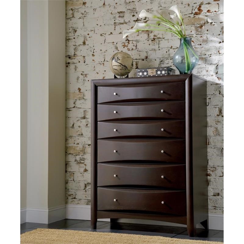 Sophisticated Contemporary Style Chest With 6 Storage Drawers  Brown