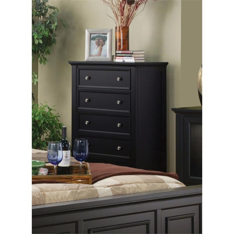 Capacious Wooden Chest With 5 Storage Drawers  Black