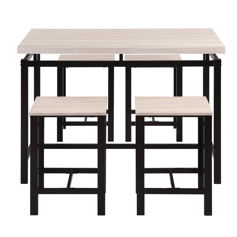 5 Piece Pub Table Set with Backless Seat Stools  Gray
