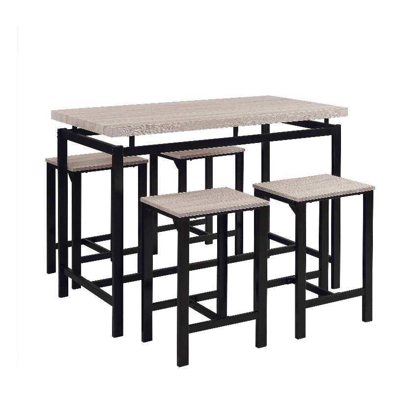 5 Piece Pub Table Set with Backless Seat Stools  Gray