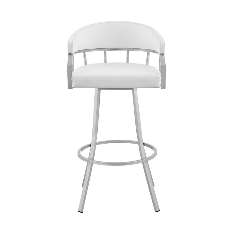 Mayla 26 Inch Swivel Counter Stool Silver Flared Legs White Faux Leather