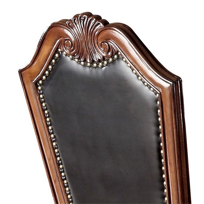 Loki 28 Inch Dining Chair Nailhead Trim Faux Leather Set 2 Brown Homesquare 5250