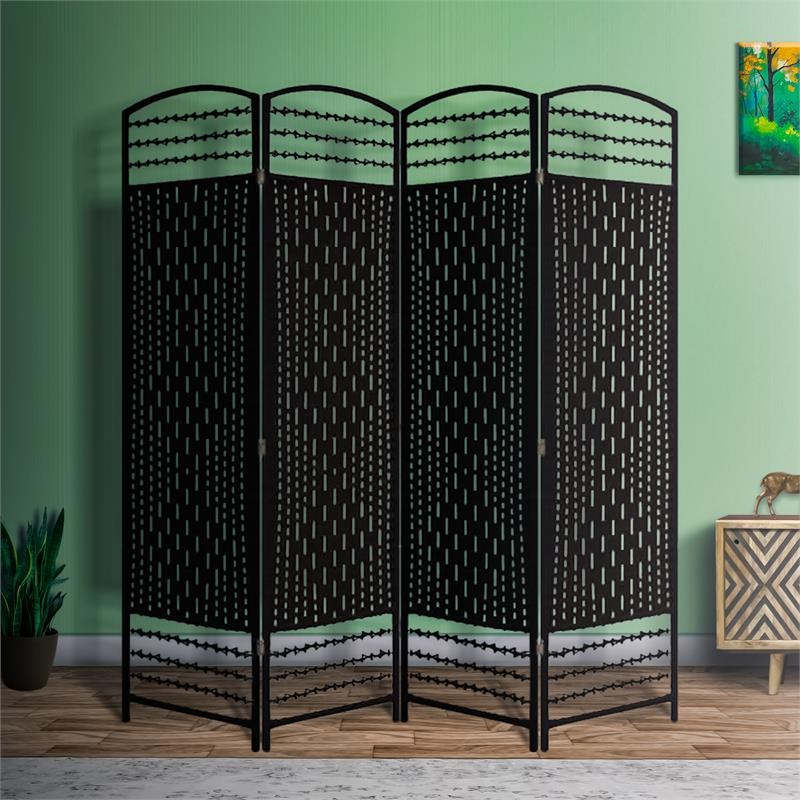 67 Inch Wood 4 Panel Room Divider Screen- Arched Top- Espresso
