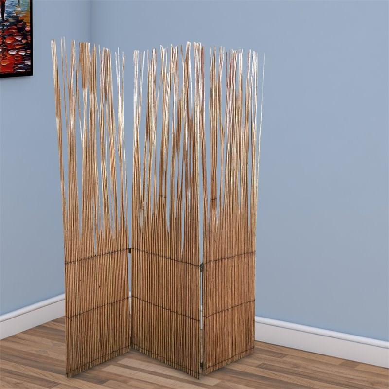 69 Inch 3 Panel Room Divider- Wood Willow Branch- Brown