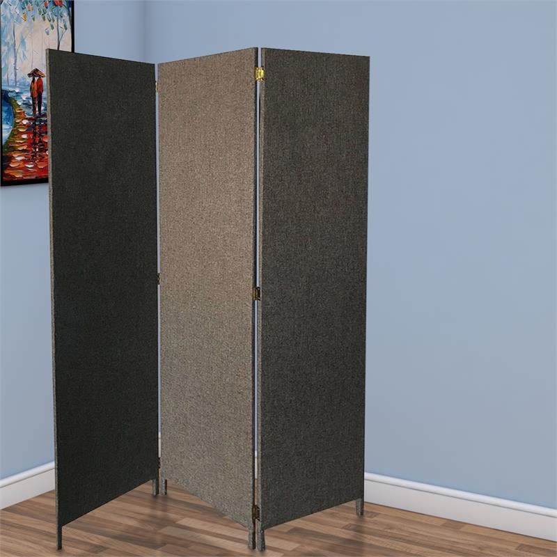 71 Inch Panel Screen Divider- Upholstered- 3 Panel- Hinges- Gray