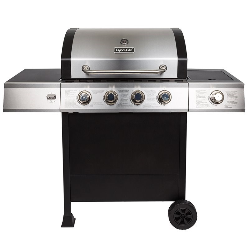 Dyna-Glo 4-burner Metal Open Cart Propane Gas Grill in Silver and Black