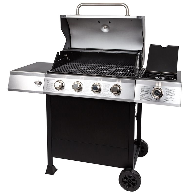 Dyna-Glo 4-burner Metal Open Cart Propane Gas Grill in Silver and Black