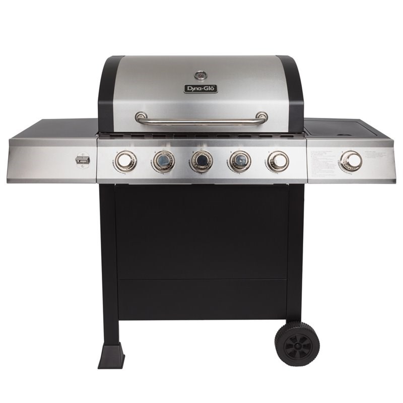 Dyna-Glo 5-burner Metal Open Cart Propane Gas Grill in Silver and Black
