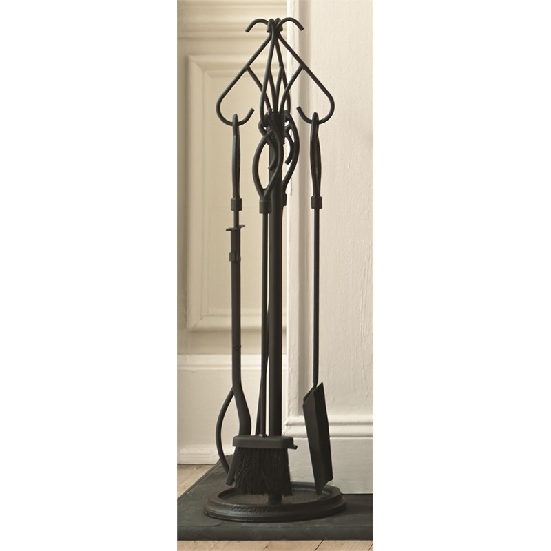 Pleasant Hearth Transitional Metal Gothic Fireplace Toolset in Black