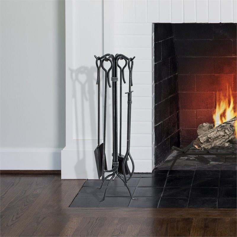 Pleasant Hearth Selene Transitional Metal Fireplace Toolset in Black