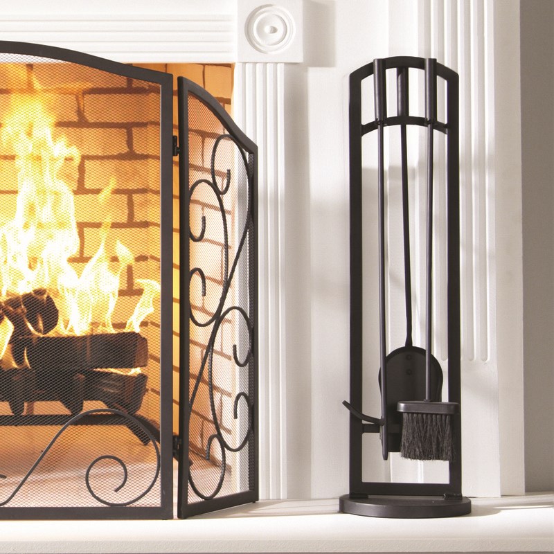 Pleasant Hearth 4-piece Transitional Metal Arched Fireplace Toolset in Black