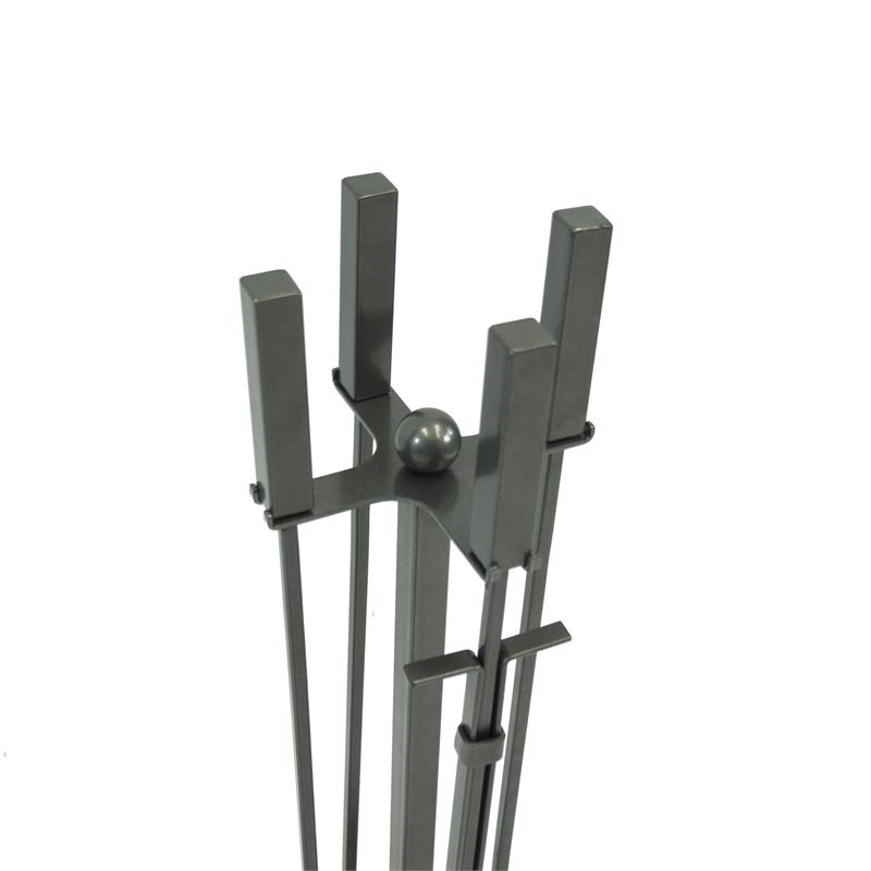 Pleasant Hearth Atticus Transitional Metal Fireplace Toolset in Gunmetal Gray