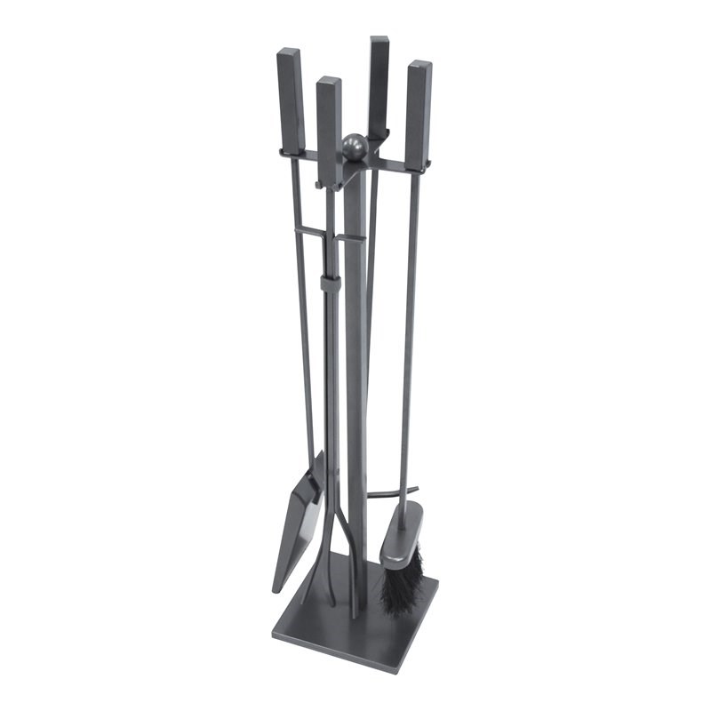 Pleasant Hearth Atticus Transitional Metal Fireplace Toolset in Gunmetal Gray