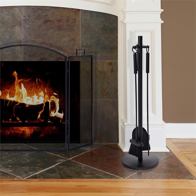 Pleasant Hearth 4-piece Transitional Metal Fireplace Toolset in Black Finish