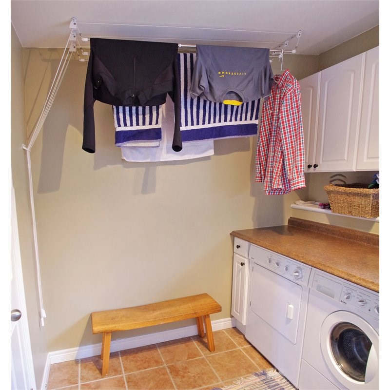 Greenway Stainless Steel Laundry Lift Ceiling-Mounted Clothes Dryer in White