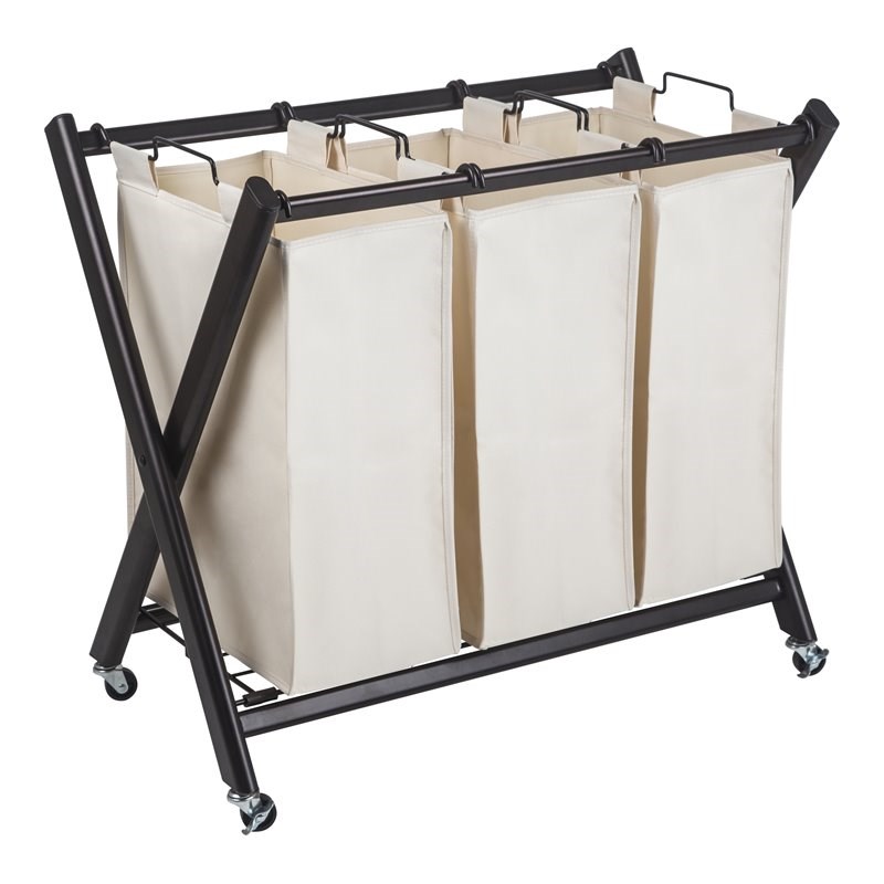 Greenway Transitional Metal Triple Laundry Sorter in Tan Finish