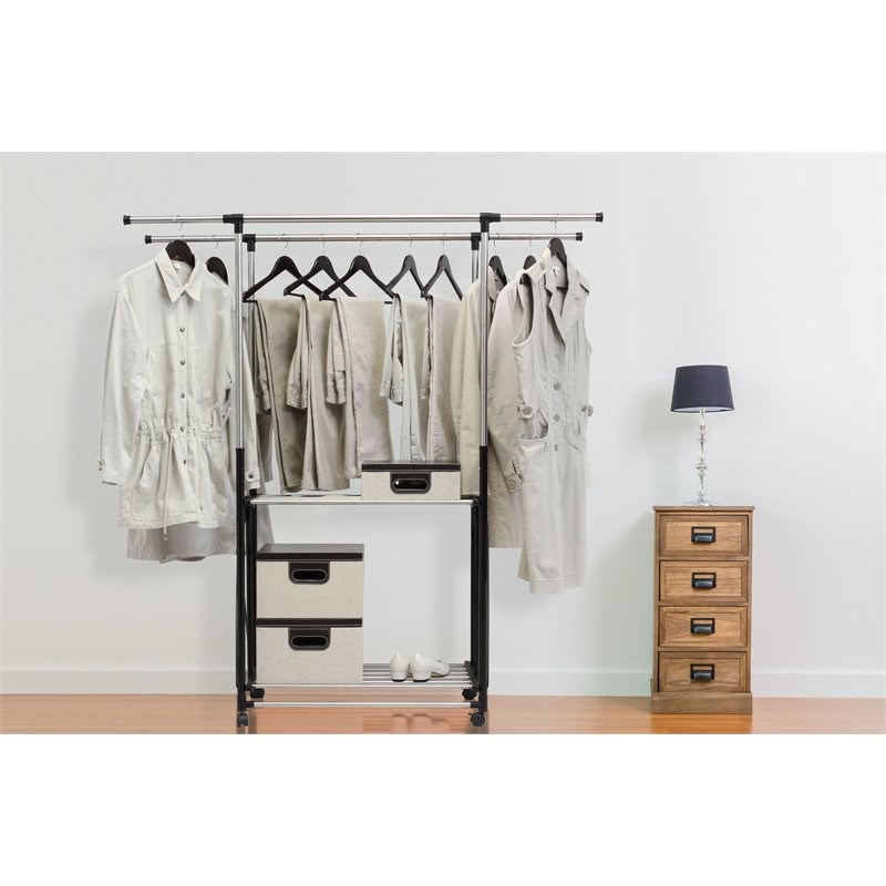 Greenway Stainless Steel Collapsible Double-Bar Garment Rack in Silver