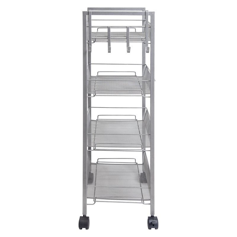 Greenway 4-tier Transitional Metal Mobile Storage Cart with Side Hooks in Silver