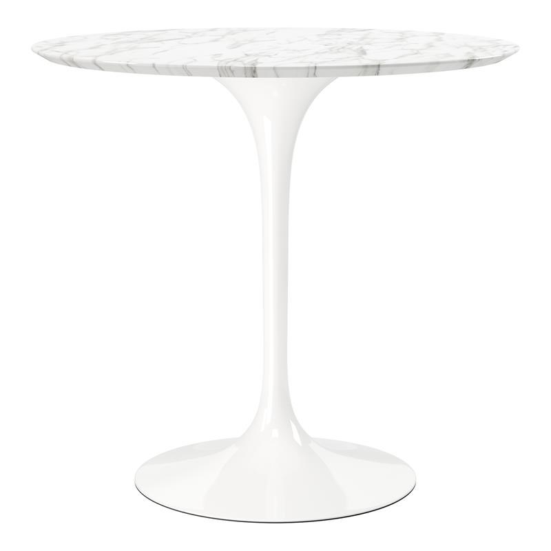 Artifical Marble And Metal Dining Table, Arkell 40 Inch Round Pedestal Dining Table White
