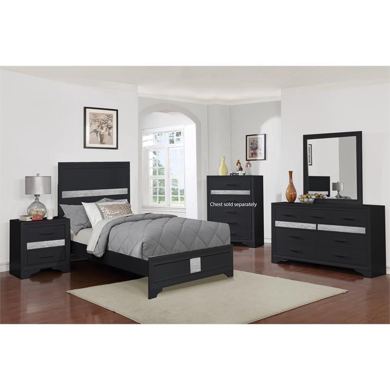 Bella Esprit 4piece Contemporary Solid Wood Twin Bedroom Set in Black