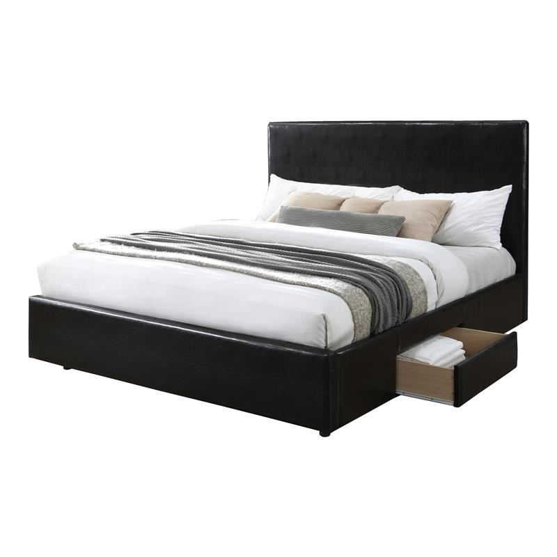 Bella Esprit Modern Solid Wood/Faux Leather Upholstered King Bed in Black
