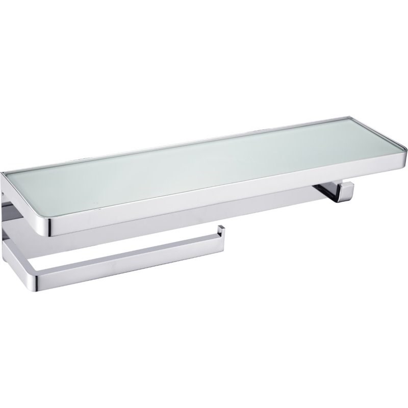Lexora Home Bagno Bianca Stainless Steel Shelf with Bar and Hook in Chrome