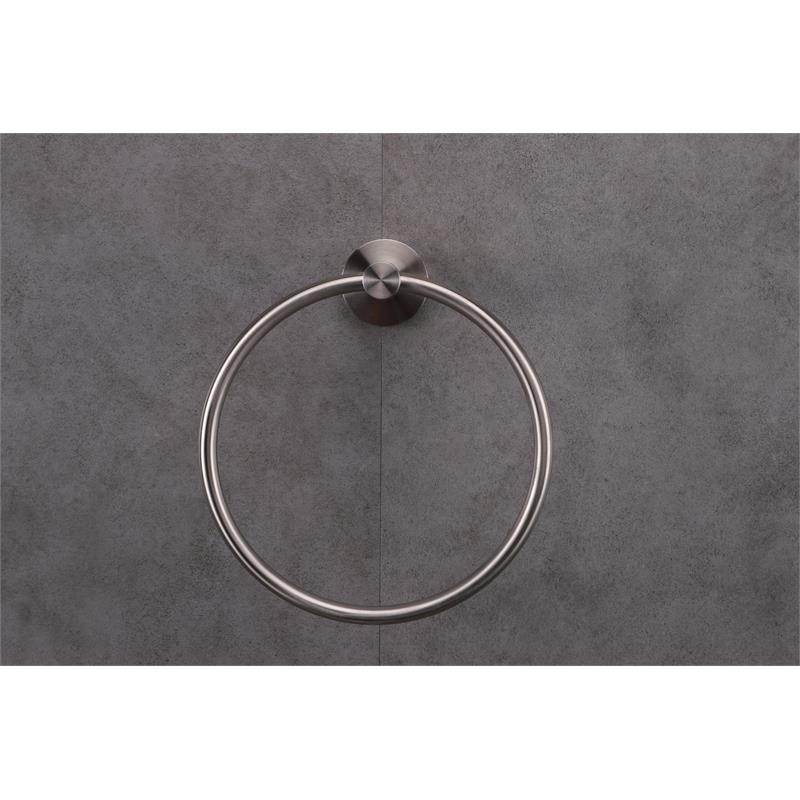 Lexora Home Bagno Nera Stainless Steel Towel Ring in Satin Nickel
