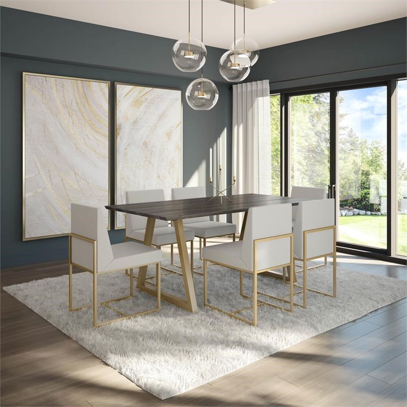 Amisco Derry Dining Chair - Light Grey Polyester / Golden Metal